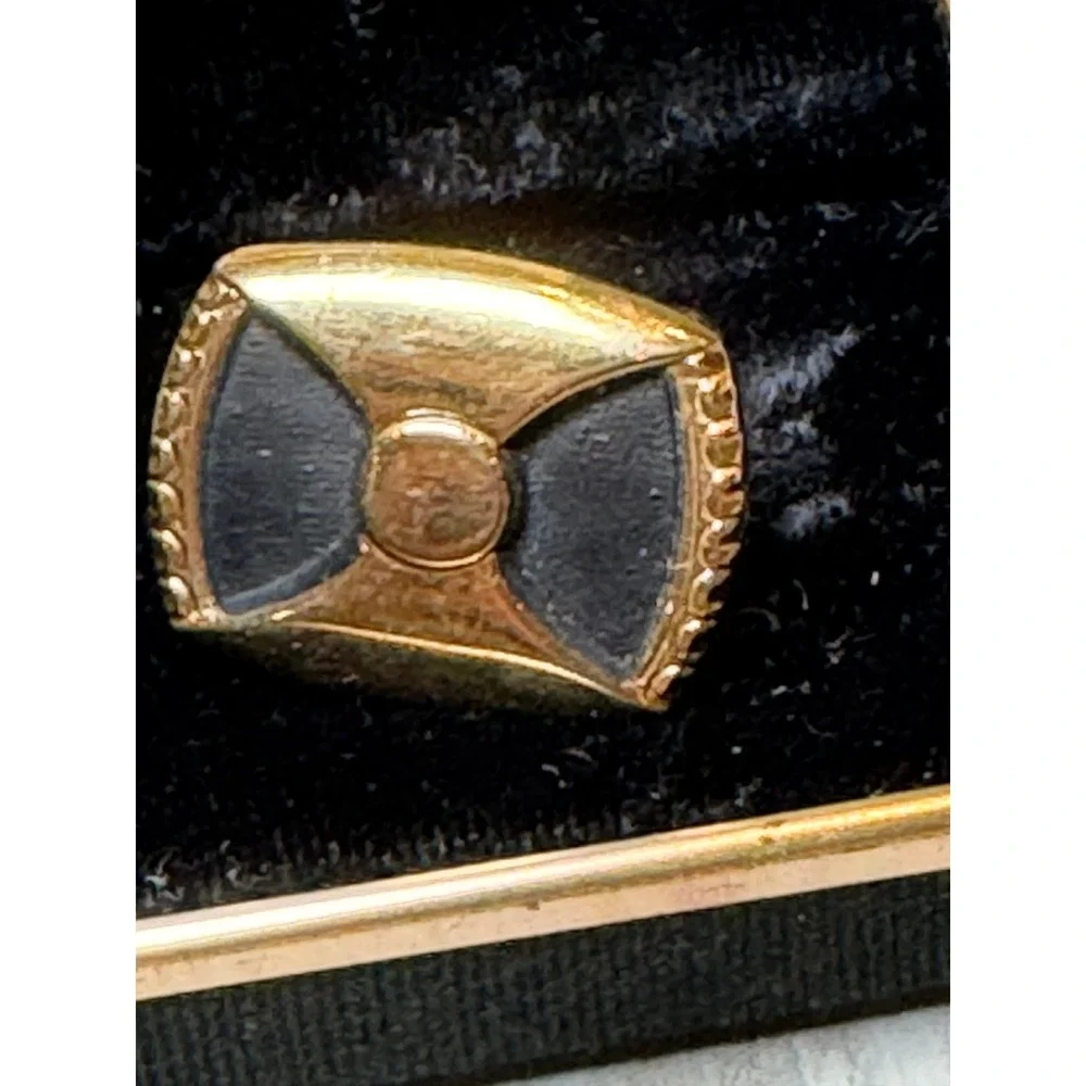 Vintage SWANK Men's Cuff Links & Tie Clip In Original‎ Box Gold tone & Black